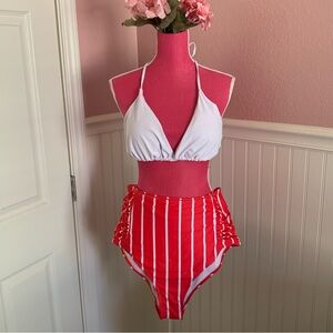 Plus Sized Coral and White 2 Piece Bikini Mis-Matched Size Never Worn